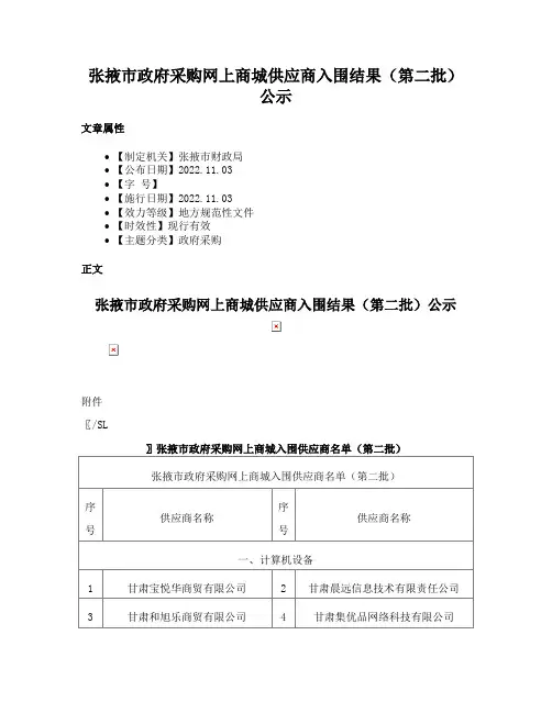 张掖市政府采购网上商城供应商入围结果（第二批）公示