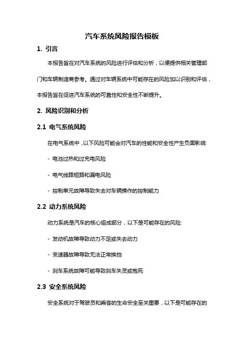 汽车系统风险报告模板