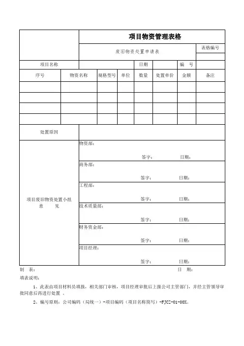 废旧物资处置申请表