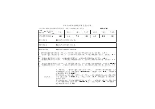 评标专家评标过程的评审意见公示表
