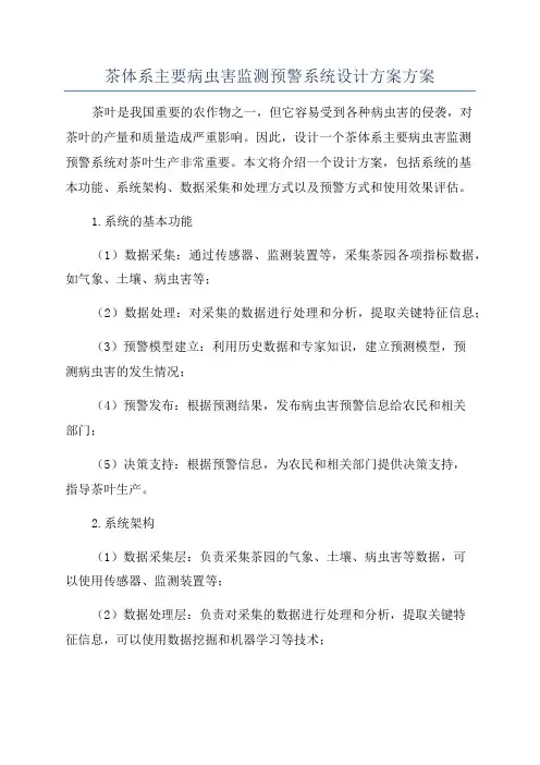 茶体系主要病虫害监测预警系统设计方案方案