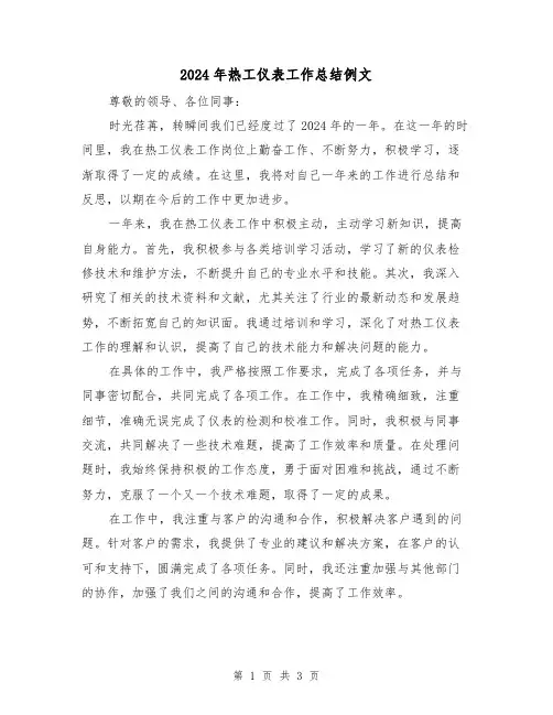 2024年热工仪表工作总结例文(2篇)
