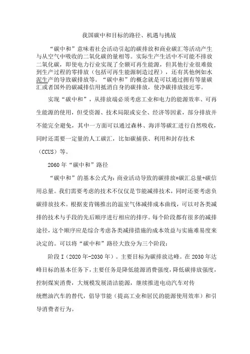 我国碳中和目标的路径、机遇与挑战