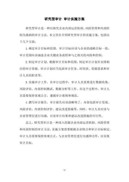 研究型审计 审计实施方案