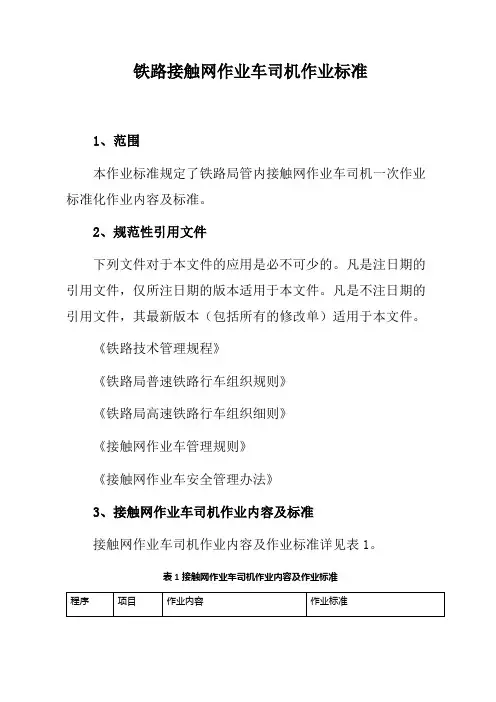 铁路接触网作业车司机作业标准