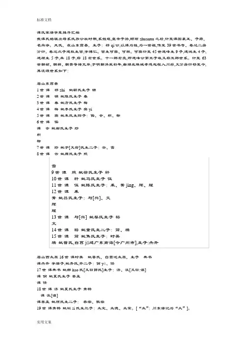 谭氏家谱字辈排序总汇编