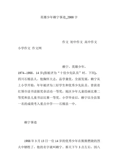 英雄少年赖宁事迹_2000字