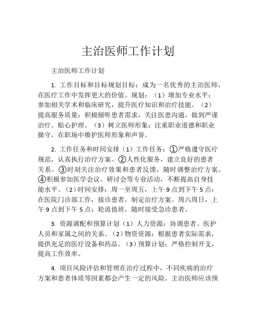主治医师工作计划