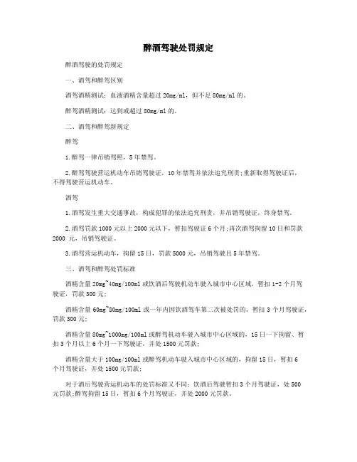 醉酒驾驶处罚规定