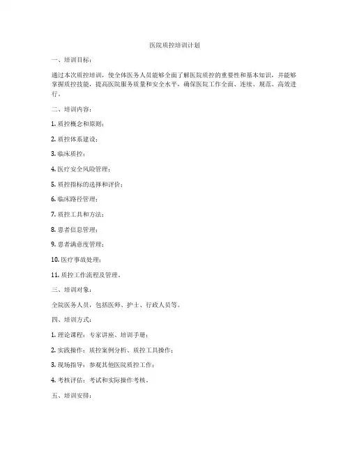 医院质控培训计划