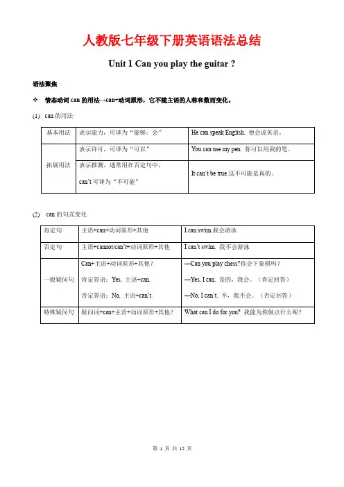 人教版七年级下册英语语法总结