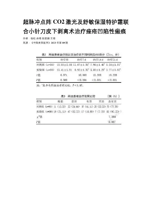 超脉冲点阵CO2激光及舒敏保湿特护霜联合小针刀皮下剥离术治疗痤疮凹陷性瘢痕