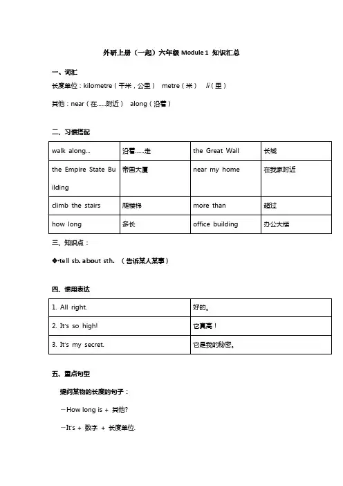 六年级上英语单元知识汇总 (外研版一起)