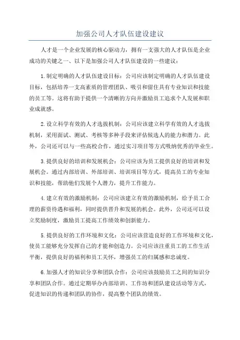 加强公司人才队伍建设建议