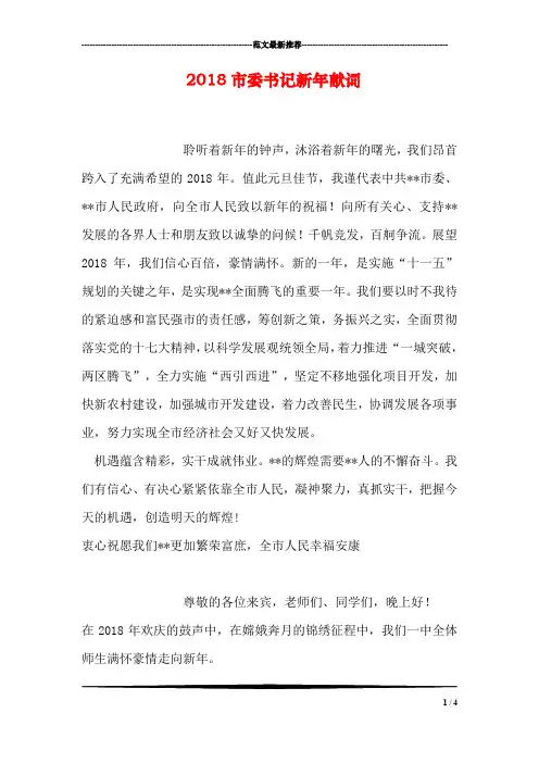 2018市委书记新年献词