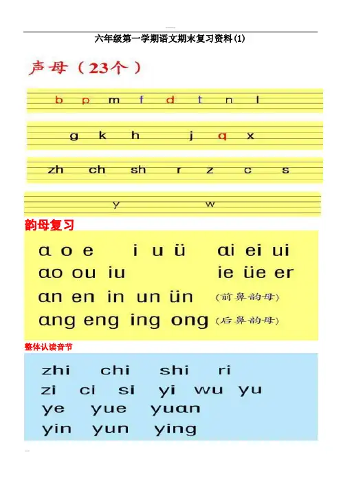 最新人教版六年级语文上册期末复习资料