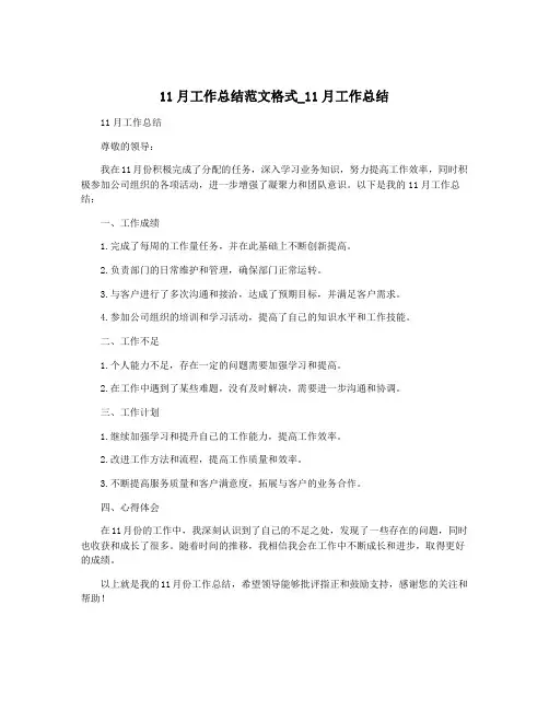 11月工作总结范文格式_11月工作总结