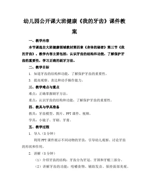 幼儿园公开课大班健康《我的牙齿》课件教案