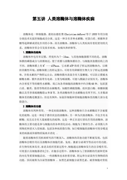 第5讲人类溶酶体与溶酶体疾病