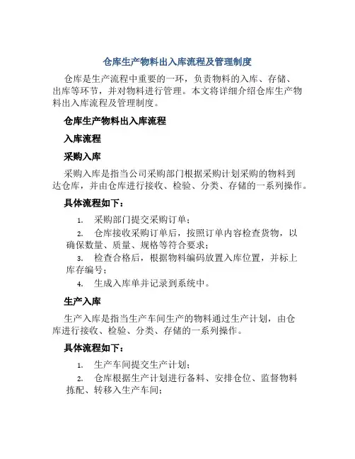 仓库生产物料出入库流程及管理制度
