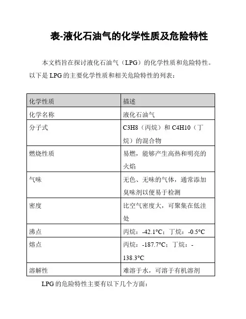 表-液化石油气的化学性质及危险特性
