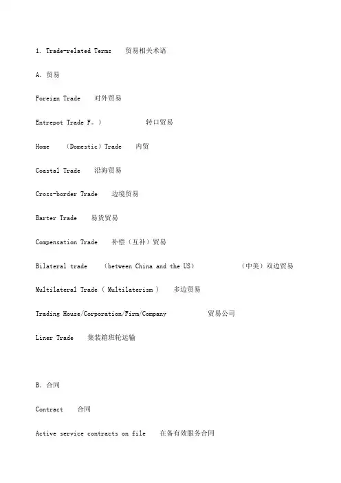 全套外贸术语 贸易术语 中英文对照