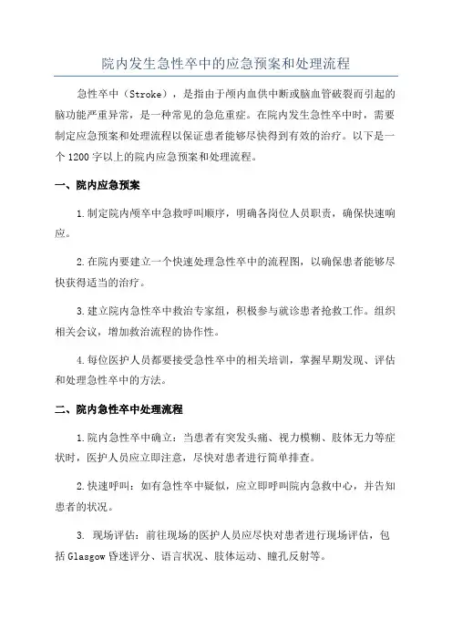 院内发生急性卒中的应急预案和处理流程