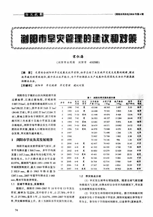 浏阳市旱灾管理的建议和对策