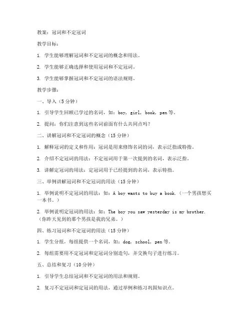 冠词和不定冠词教案大学
