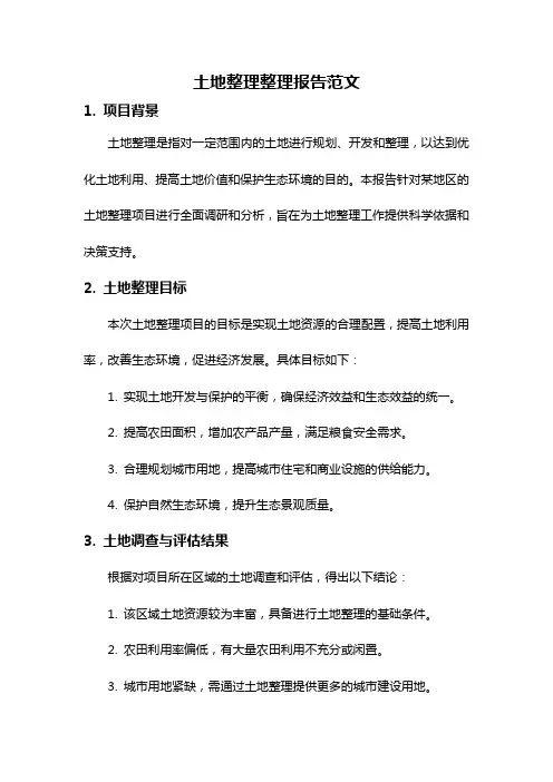 土地整理整理报告范文