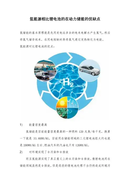 氢能源相比锂电池的在动力储能的优缺点