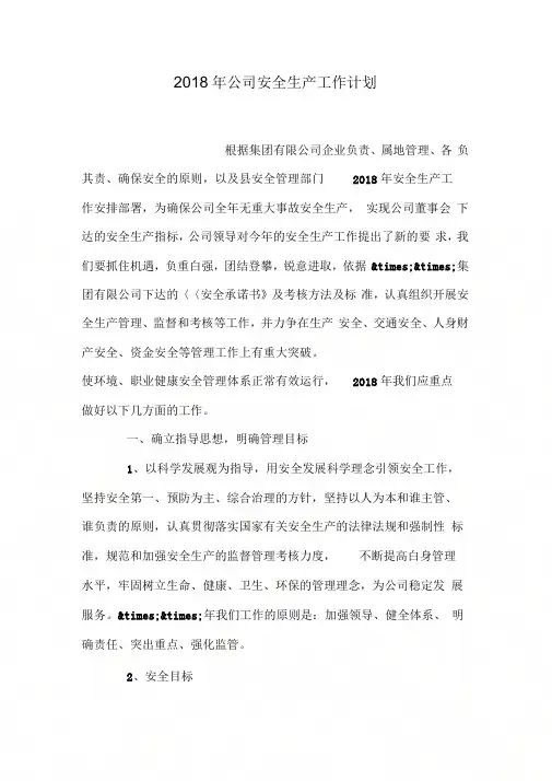 2018年公司安全生产工作计划