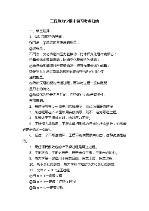 工程热力学期末复习考点归纳