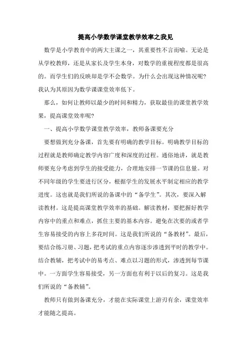提高小学数学课堂教学效率之我见