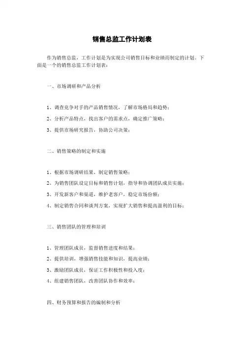 销售总监工作计划表