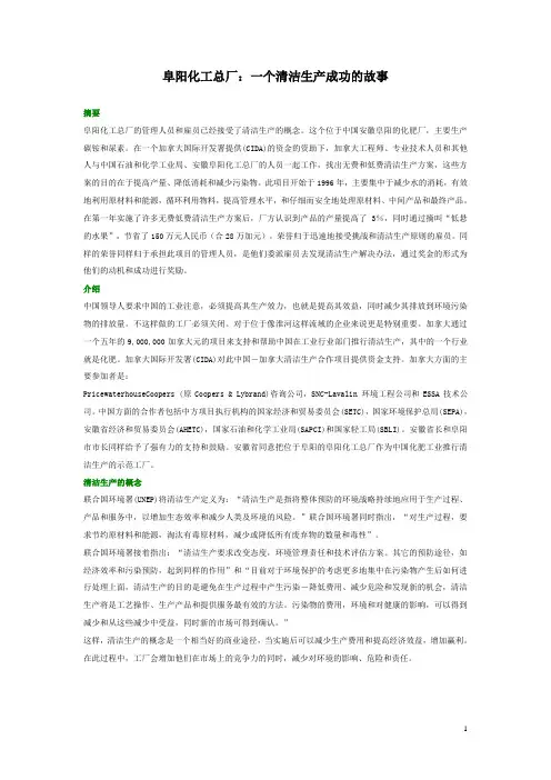 阜阳化工总厂：一个清洁生产成功的故事