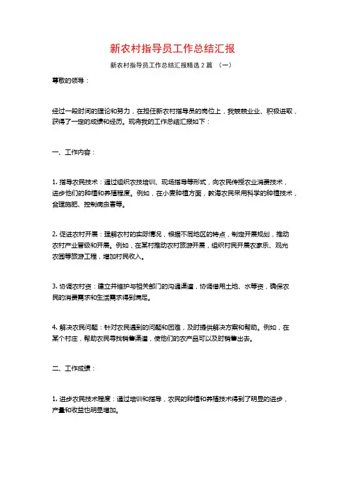 新农村指导员工作总结汇报2篇