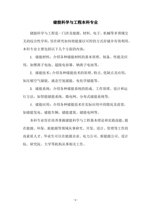 储能科学与工程本科专业