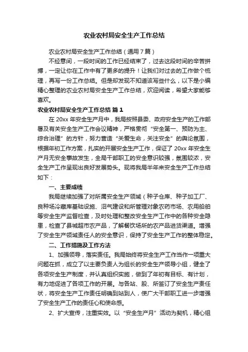 农业农村局安全生产工作总结（通用7篇）