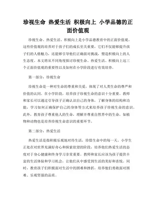 珍视生命  热爱生活  积极向上  小学品德的正面价值观