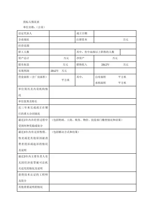 投标人情况表