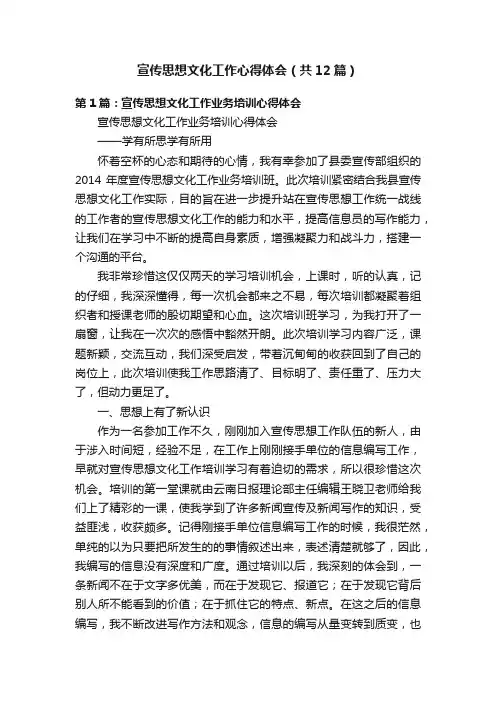 宣传思想文化工作心得体会（共12篇）