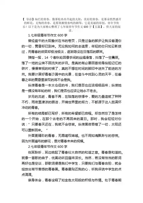 七年级青年节作文600字【五篇】