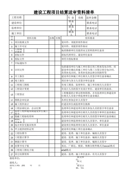 建设工程项目结算送审资料清单