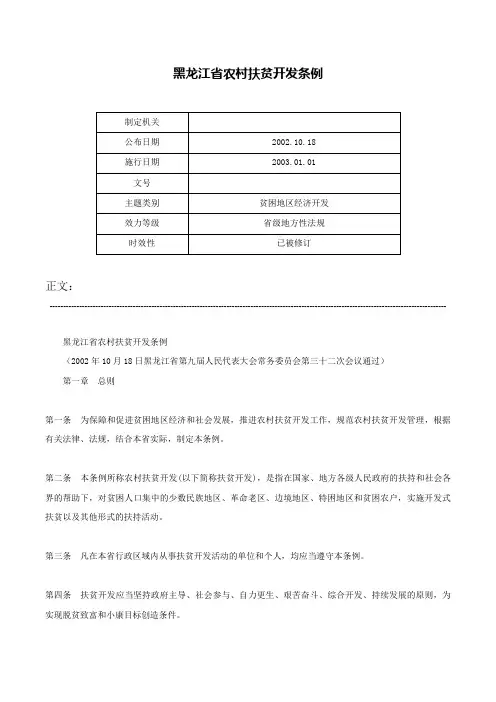 黑龙江省农村扶贫开发条例-