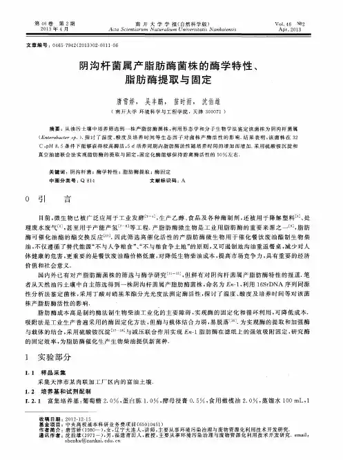 阴沟杆菌属产脂肪酶菌株的酶学特性、脂肪酶提取与固定