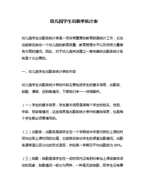 幼儿园学生出勤率统计表