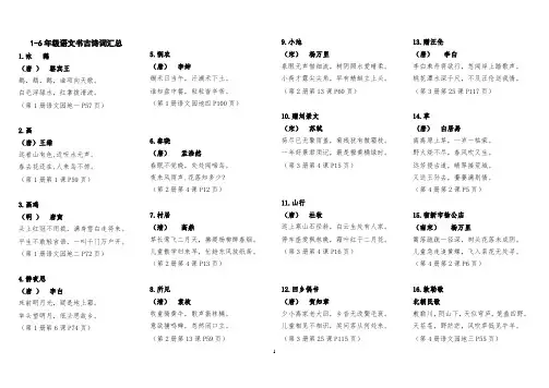 人教版小学语文各年级各册古诗汇总