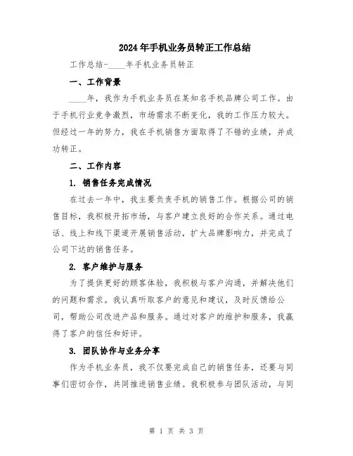 2024年手机业务员转正工作总结