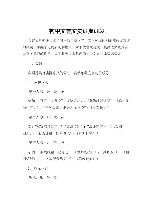 初中文言文实词虚词表